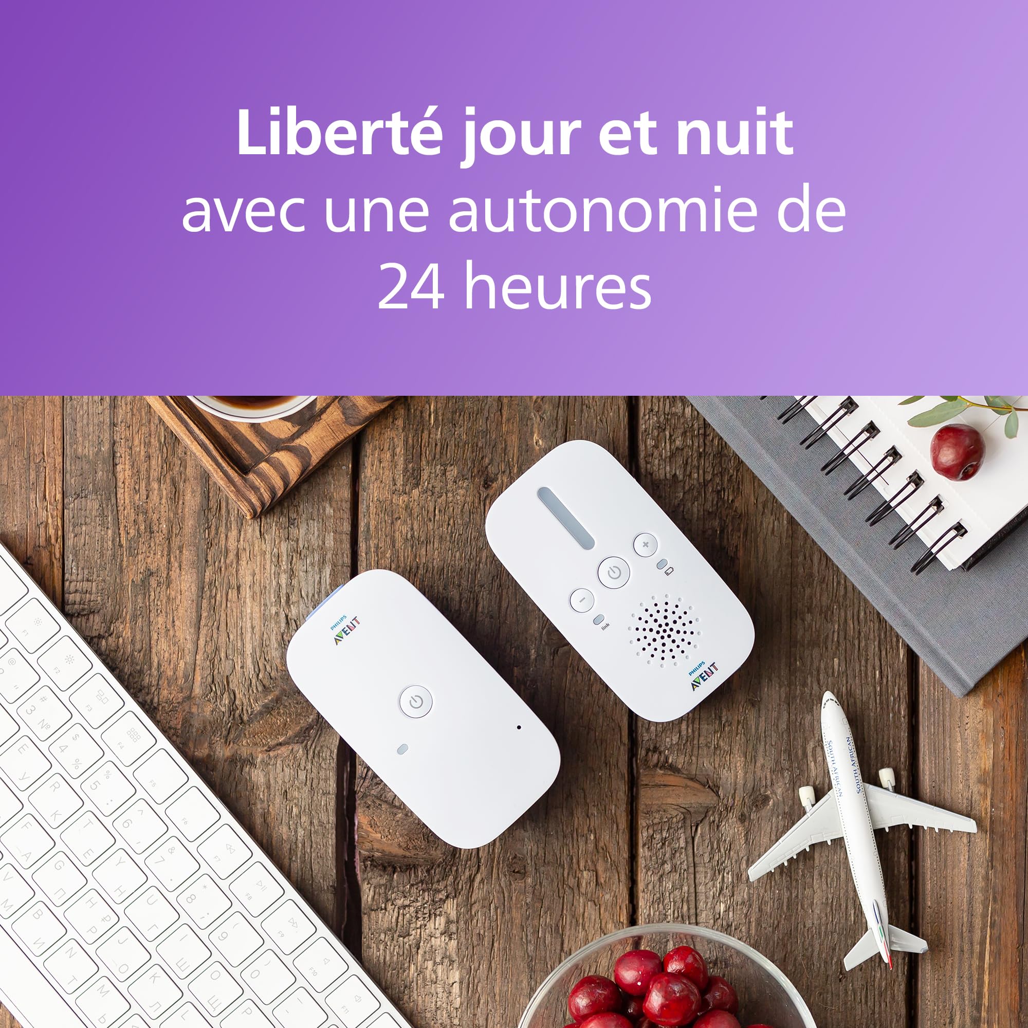 Philips Avent DECT - Écoute-bébé audio bidirectionnel, sans interférence, portée de 330 mètres, autonomie de 24 heures, mode Smart ECO, veilleuse, SCD503/26