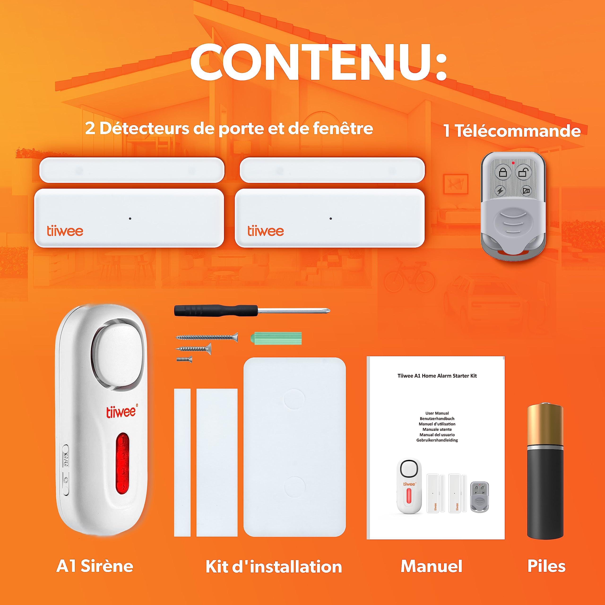 tiiwee A1 Alarme Maison sans Fil - Alarme de Porte et de Fenêtre - Système d'Alarme sans Abonnement