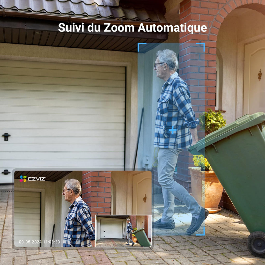 EZVIZ C8c 2MP Camera Surveillance WiFi Extérieure à 360° avec Suivi Auto-Zoom, Détection de Forme Humaine, Vision Nocturne en Couleur, Audio Bidirectionnel, IP65 Etanche, Défense Active