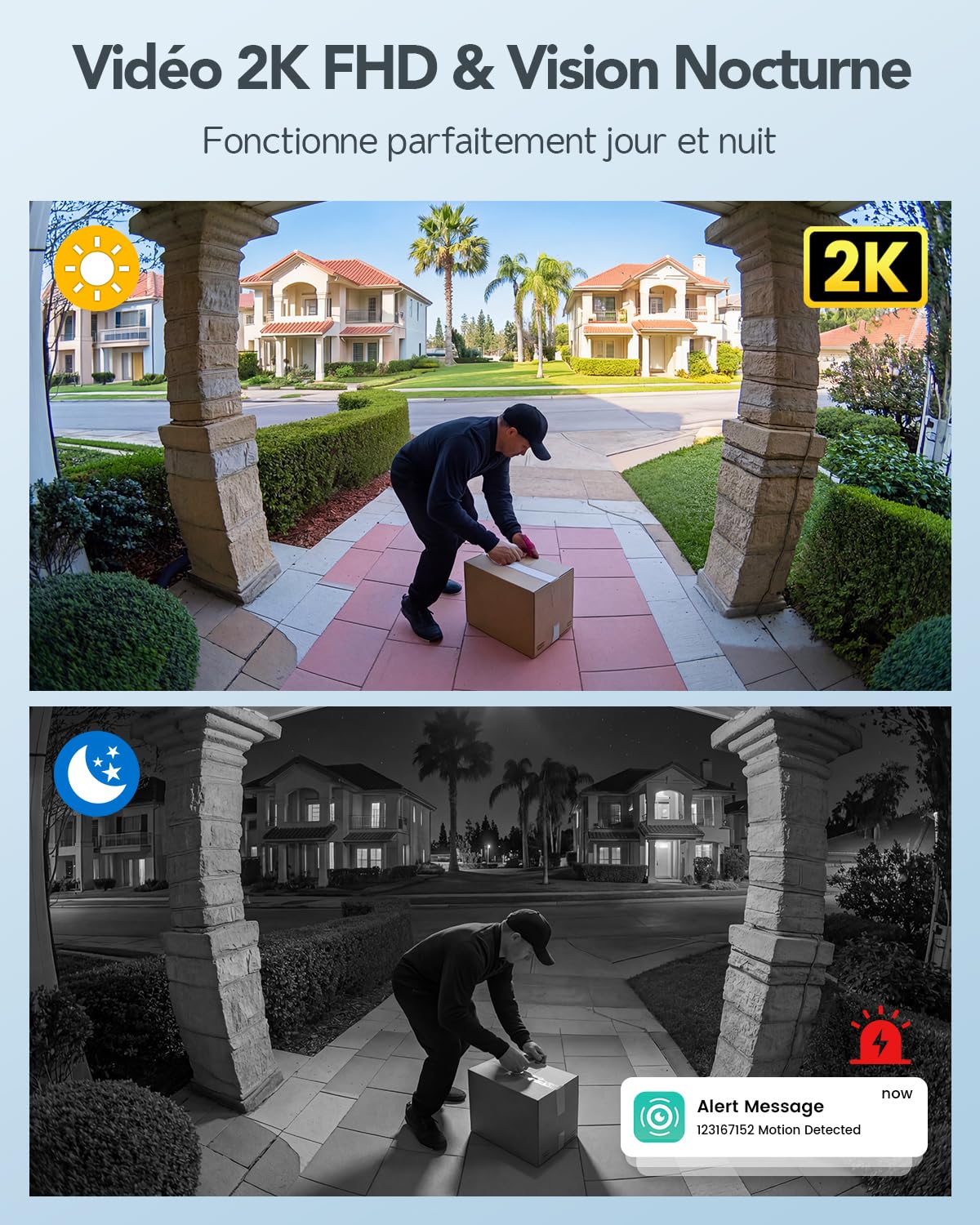 XTU 2K HD Sonnette sans Fil Exterieur Etanche, Sonnette sans Fil avec Camera Vue Complète 180°, Détection Humaine PIR, Audio Bidirectionnel, Uniquement 2,4G WiFi, Stockage Carte SD