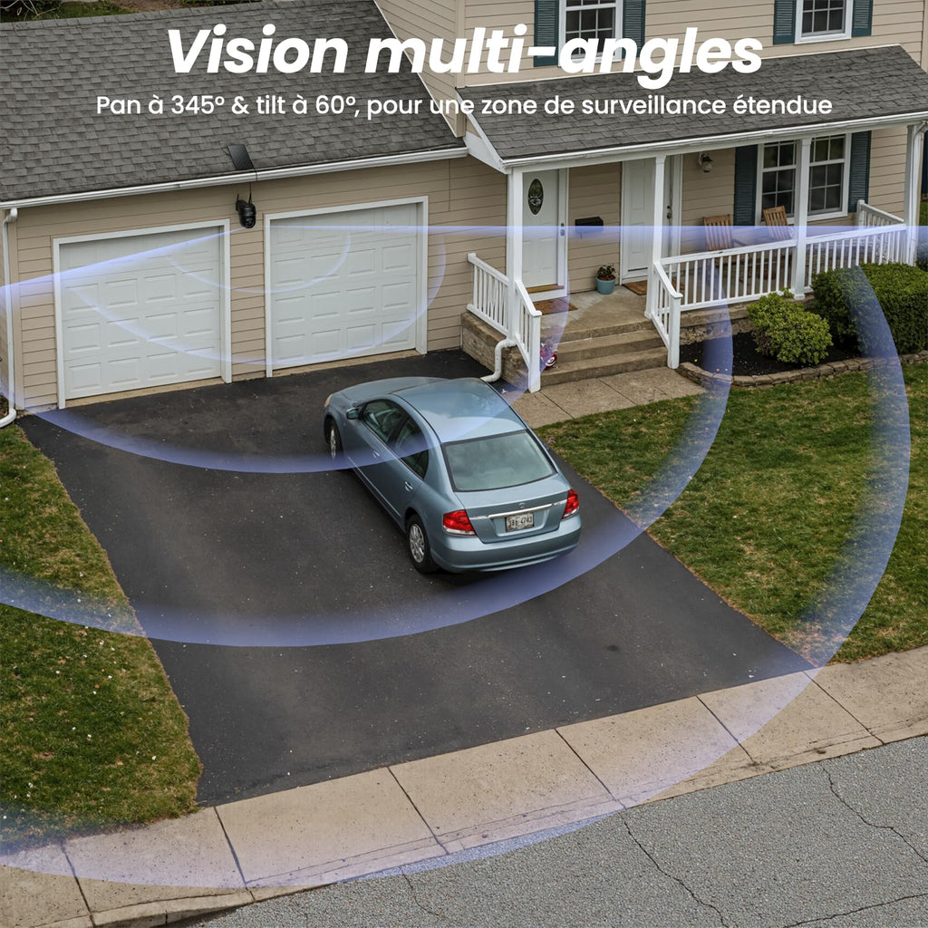 Cinnado Camera Surveillance WiFi Exterieure sans Fil - 2K Camera Exterieur sans Fil avec Panneau Solaire, 360° PTZ, Alerte Instantanée PIR, Vision Nocturne Couleur, Audio Bidirectionnel, B6 (Noire)